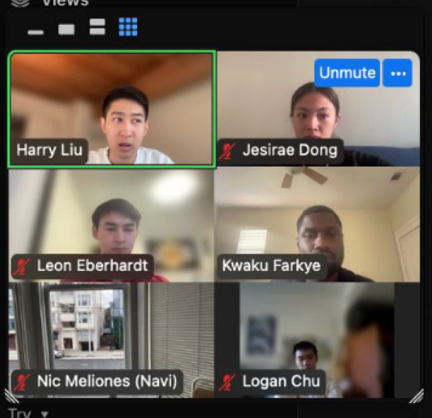 A live interview: the video call with the team's faces alongside the write-up in Linear