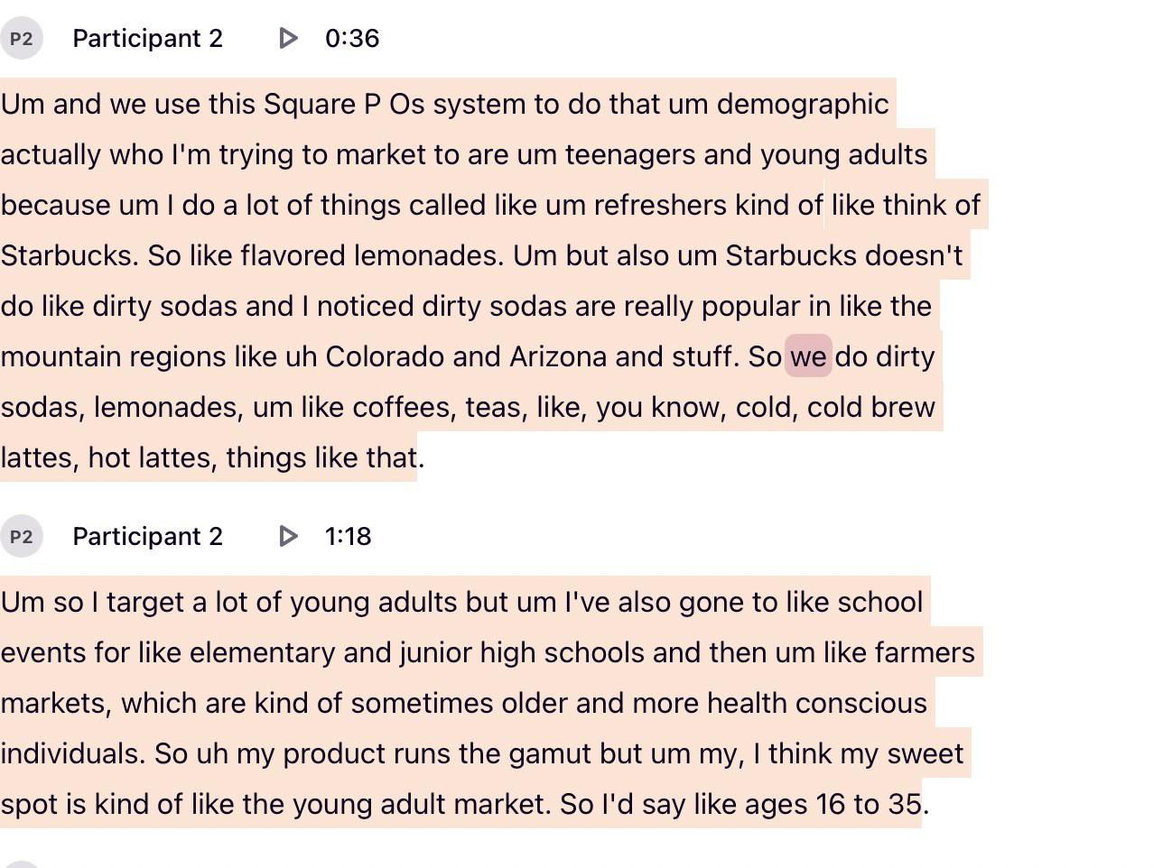 Tagged interview transcript from a beverage stand owner